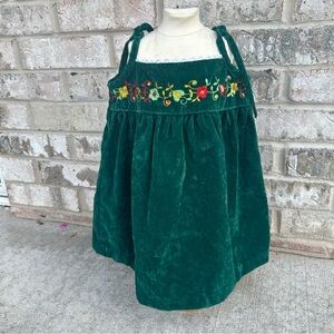 Vintage Handmade Green Velvet Embroidered Holiday Dress Toddler Girls 3T–4T